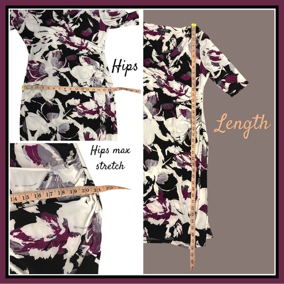 Ralph Lauren Women's Faux Floral Wrap Midi Dress V-Neck Jersey Stretch EUC Sz 10 - Picture 13 of 16